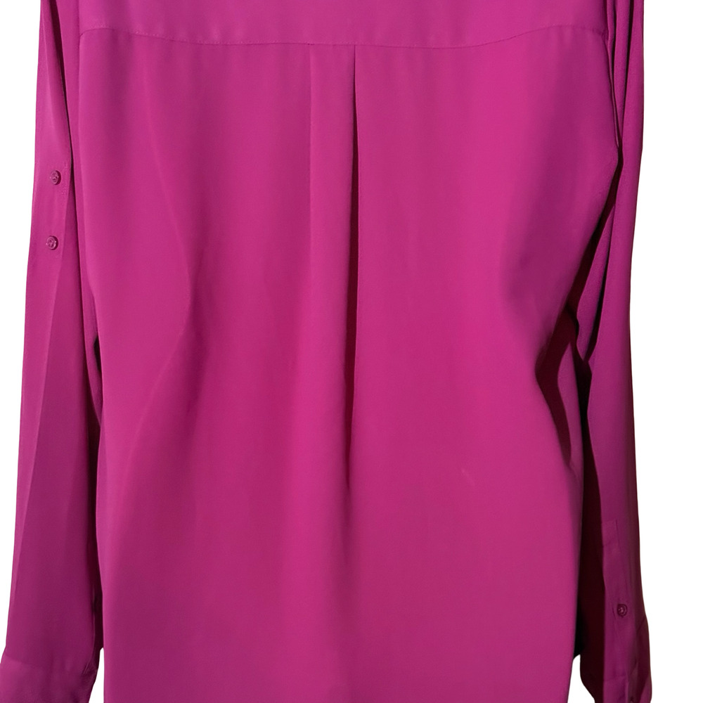 Express The Portofino Shirt Pink Button Up Chiffon Long Sleeve Top V-Neck sz L - Picture 8 of 16